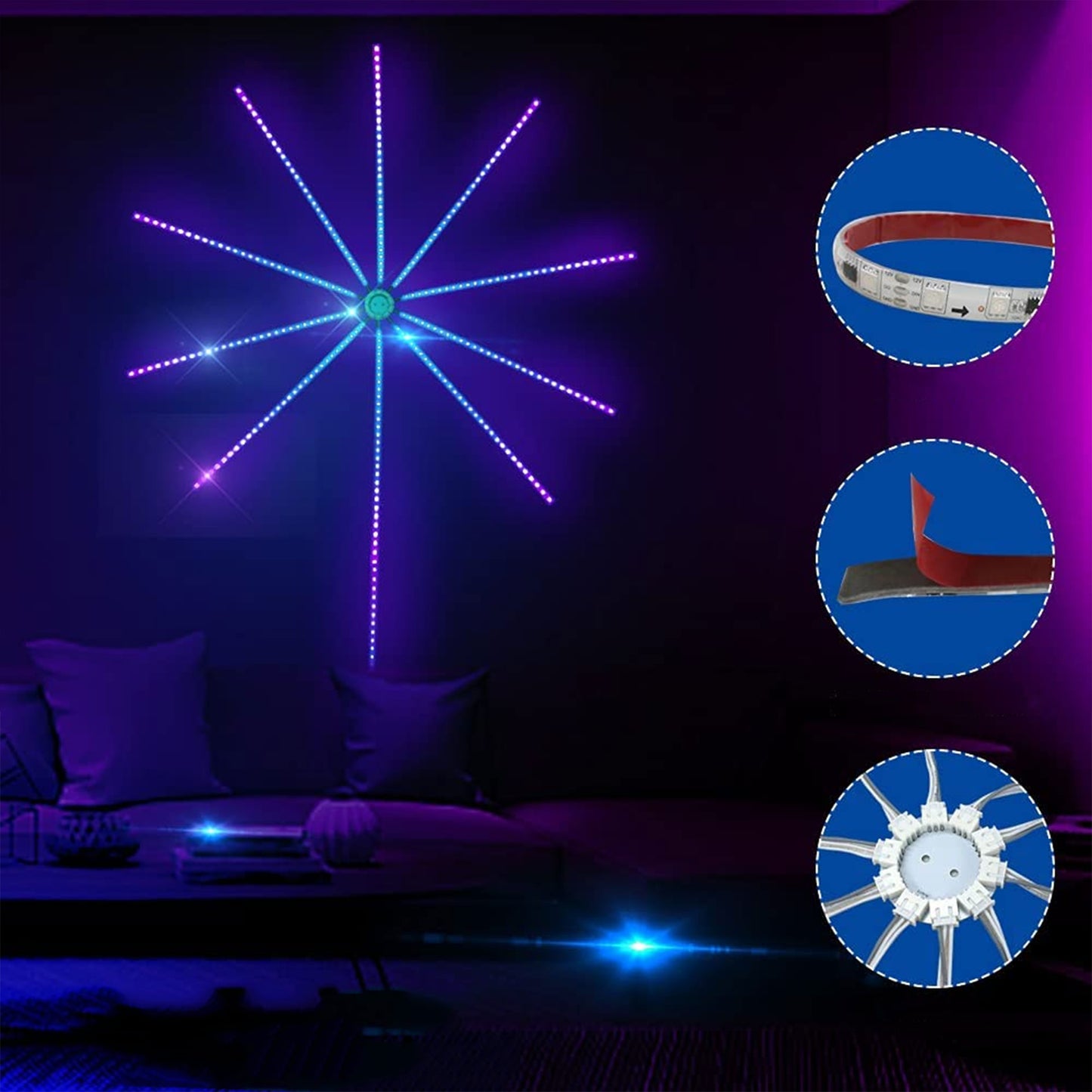 مصباح ألعاب نارية LED بتصميم جداري تفاعلي مع الموسيقى
