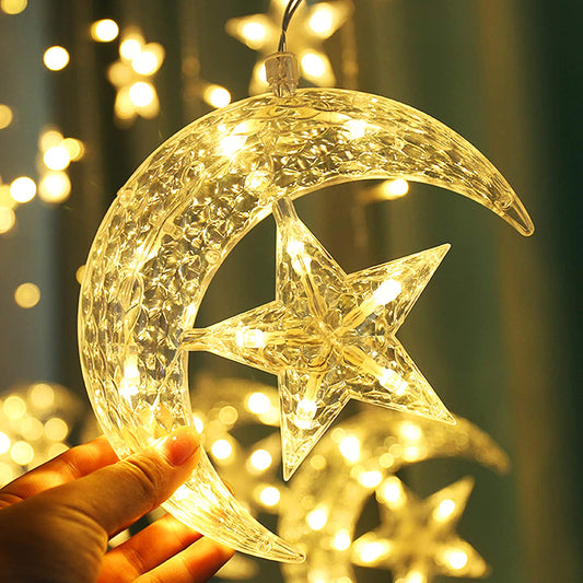 سلسلة إضاءة LED بشكل هلال ونجوم – 8 أوضاع إضاءة، تحكم بالريموت
